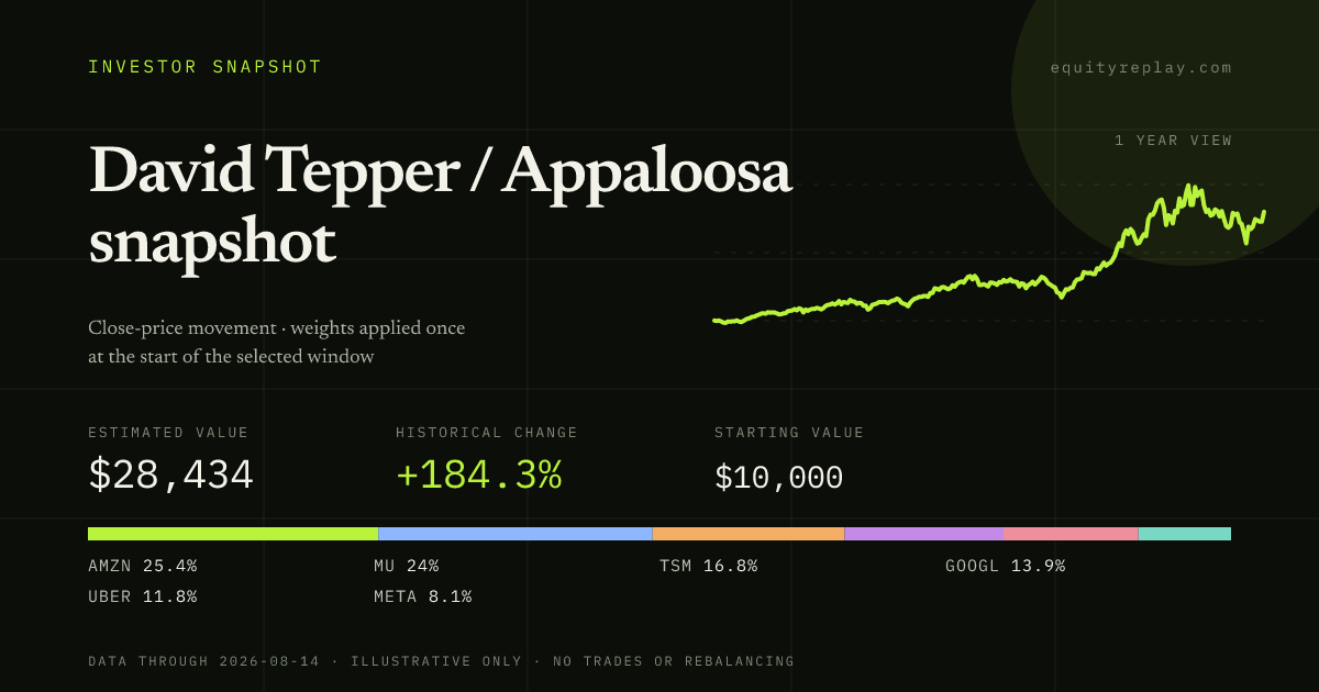 David Tepper / Appaloosa snapshot 1 year historical portfolio replay card