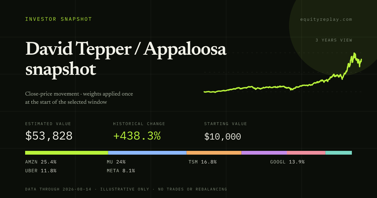 David Tepper / Appaloosa snapshot 3 years historical portfolio replay card