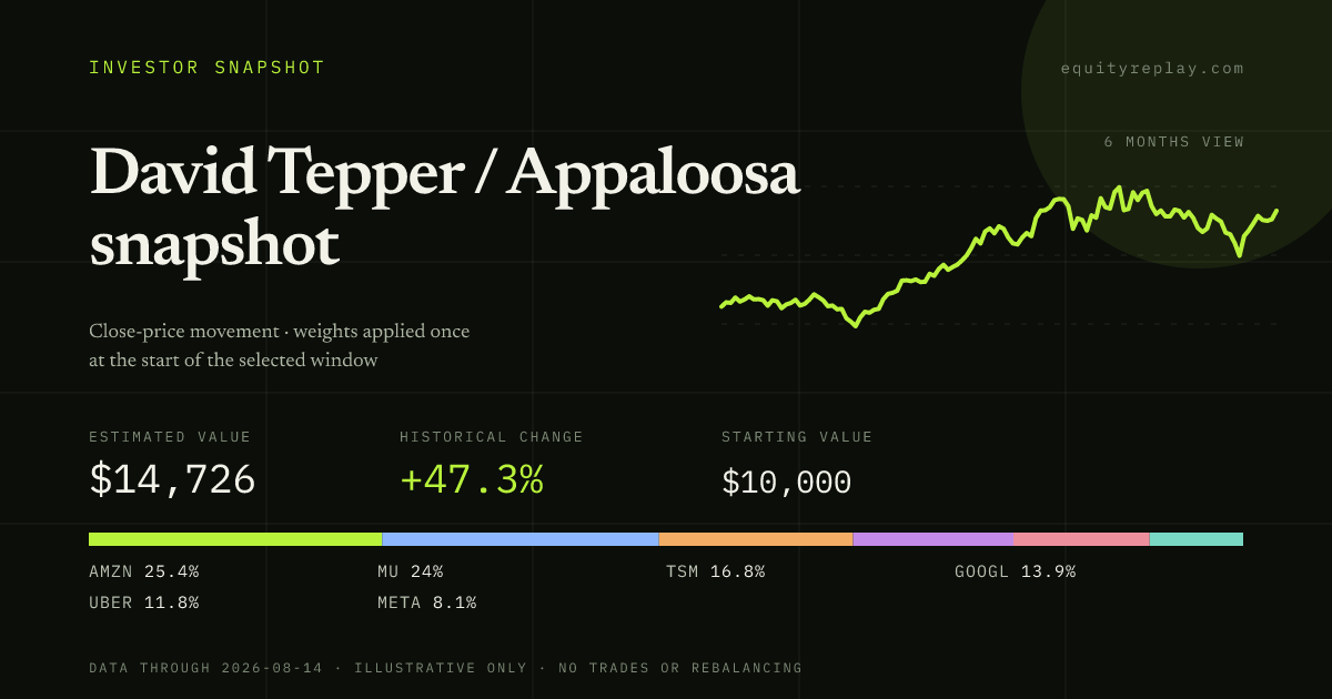 David Tepper / Appaloosa snapshot 6 months historical portfolio replay card