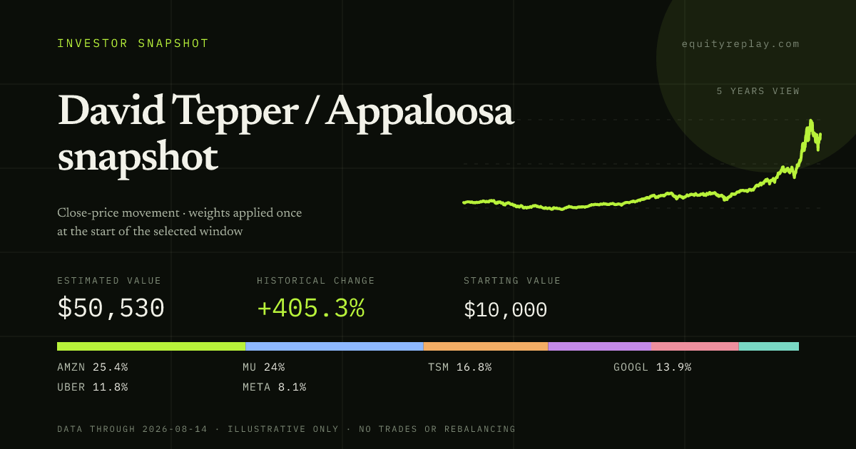 David Tepper / Appaloosa snapshot 5 years historical portfolio replay card